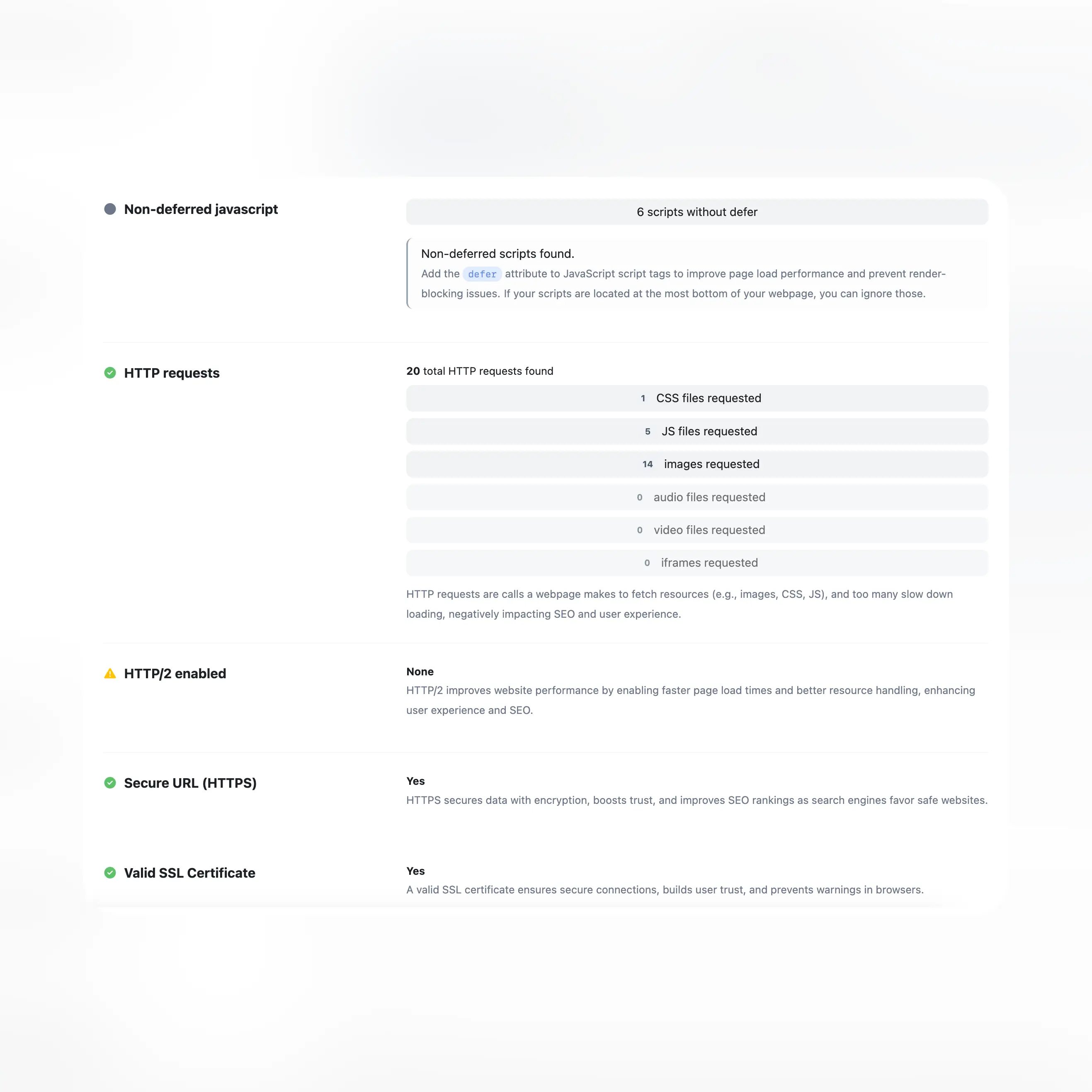 Screenshot der durch die App- Audit generierten Tests