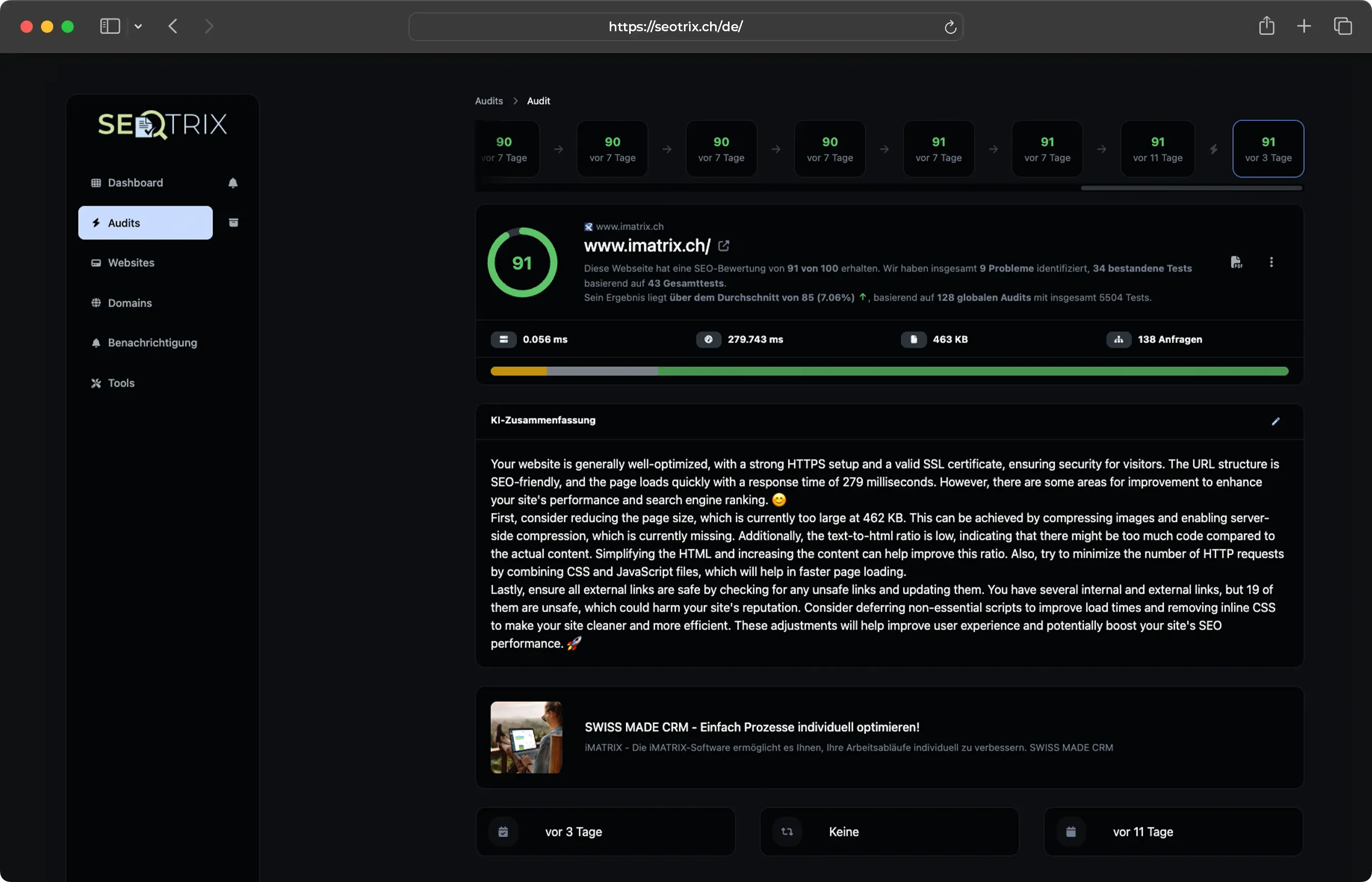 Screenshot des App-Dashboards