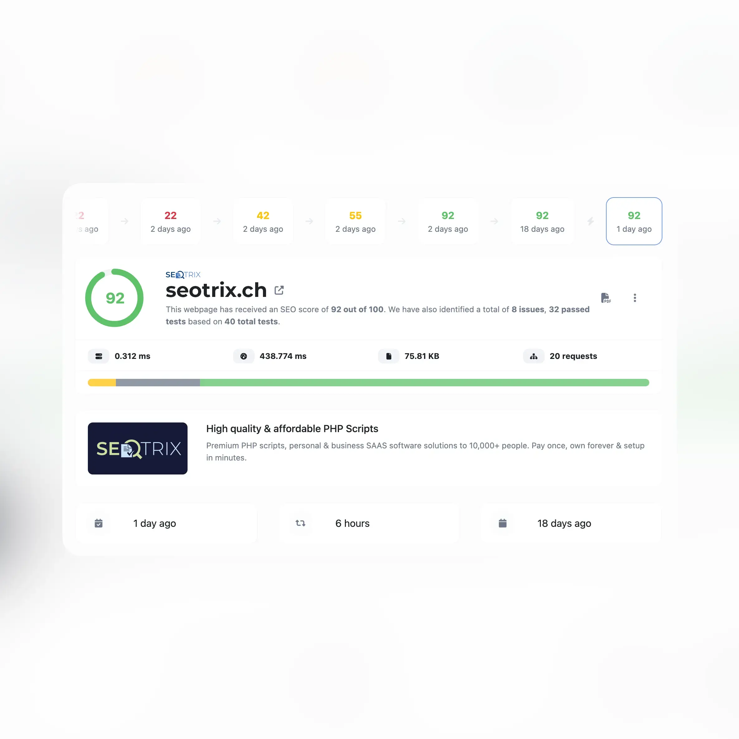 Screenshot der Audit-Historienverfolgungsfunktion der App