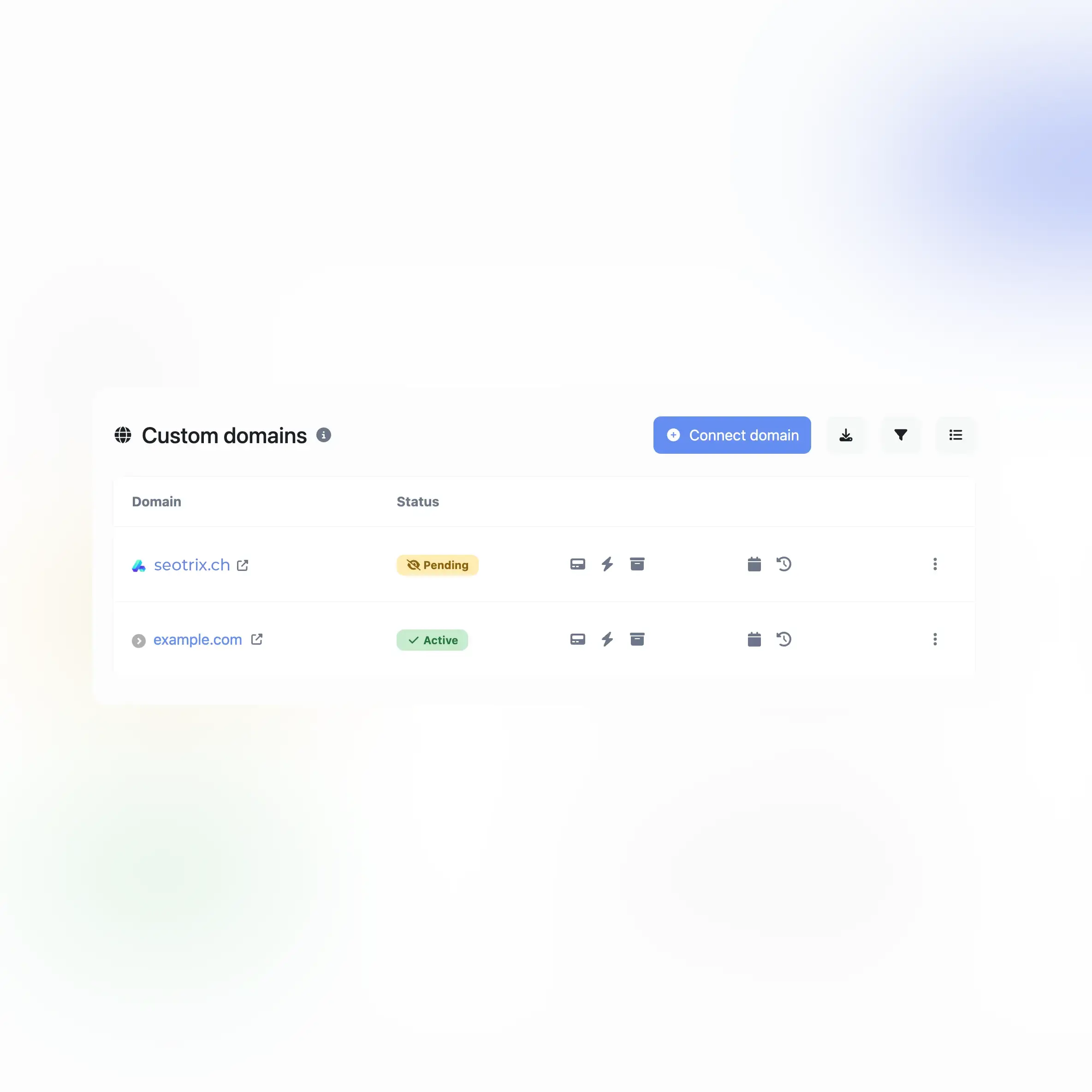 Screenshot der benutzerdefinierten Domain-Funktion der App für Audits