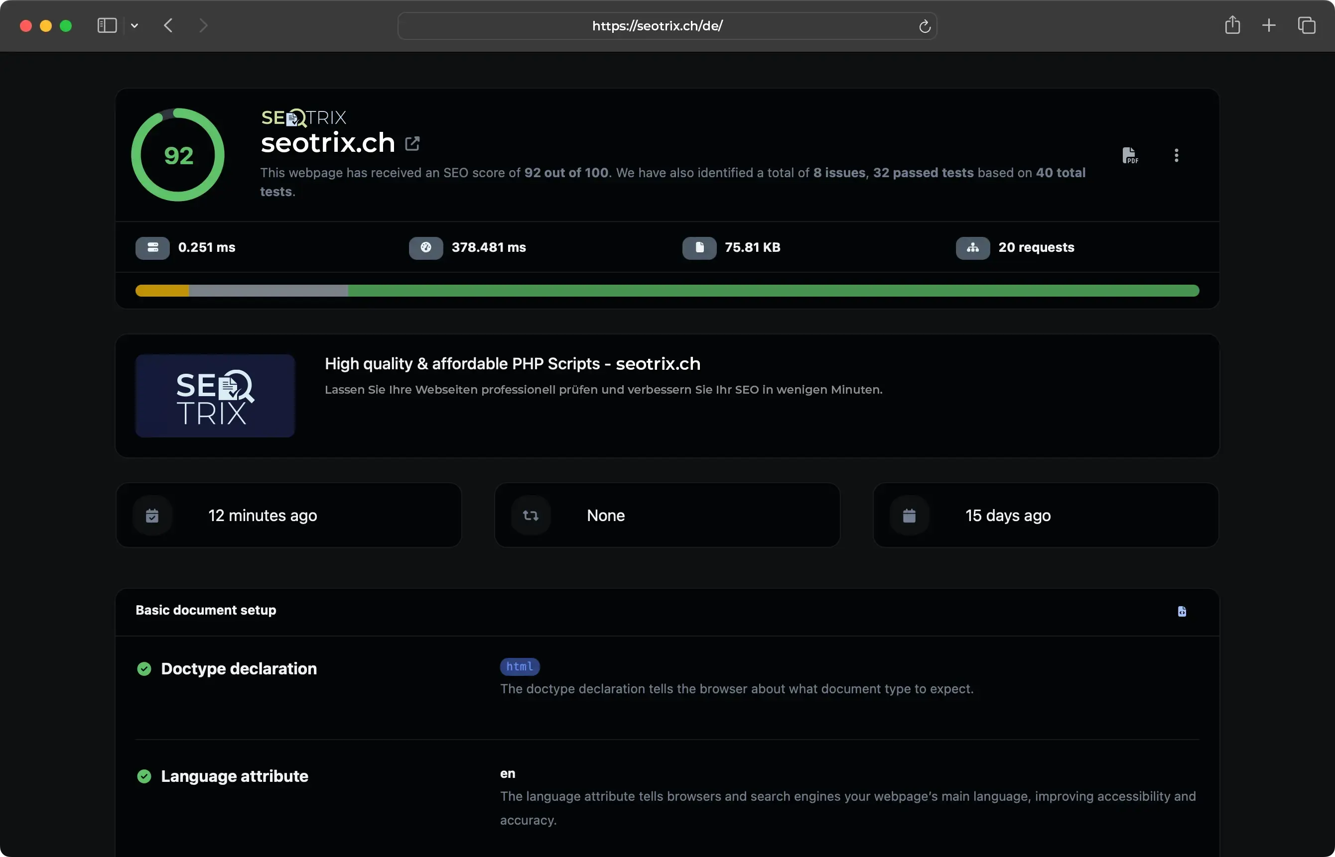 Screenshot des App-Dashboards